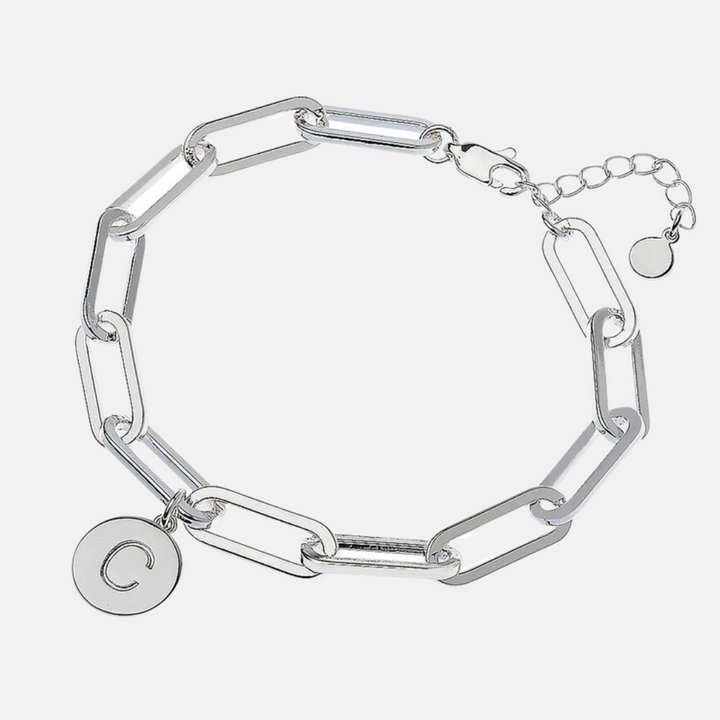 Initial Charm Square Link Bracelets - Silver | Gold