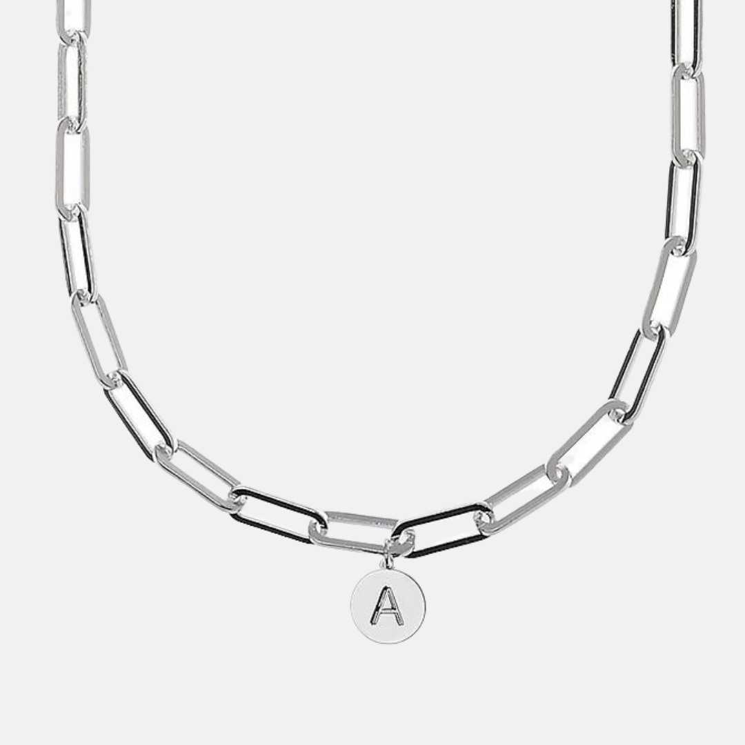 Initial Charm Square Chain NECKLACES *Choose Your Letter* - SILVER