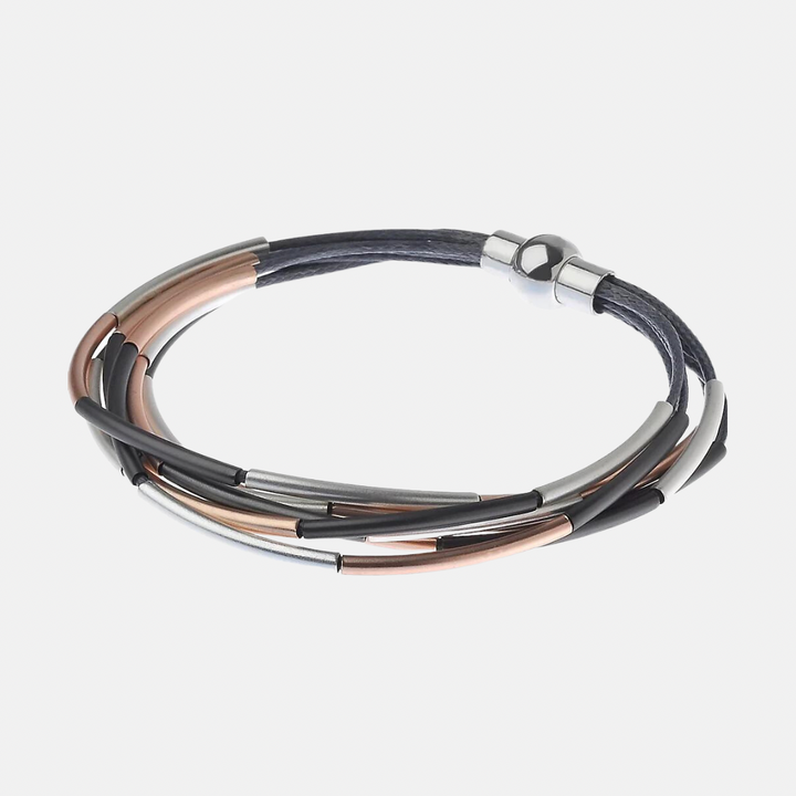 Layered Nica Bracelet - Silver + Light Grey | Mixed Metals + Dark Grey
