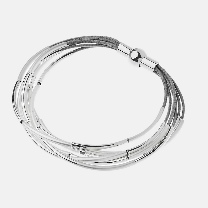 Layered Nica Bracelet - Silver + Light Grey | Mixed Metals + Dark Grey