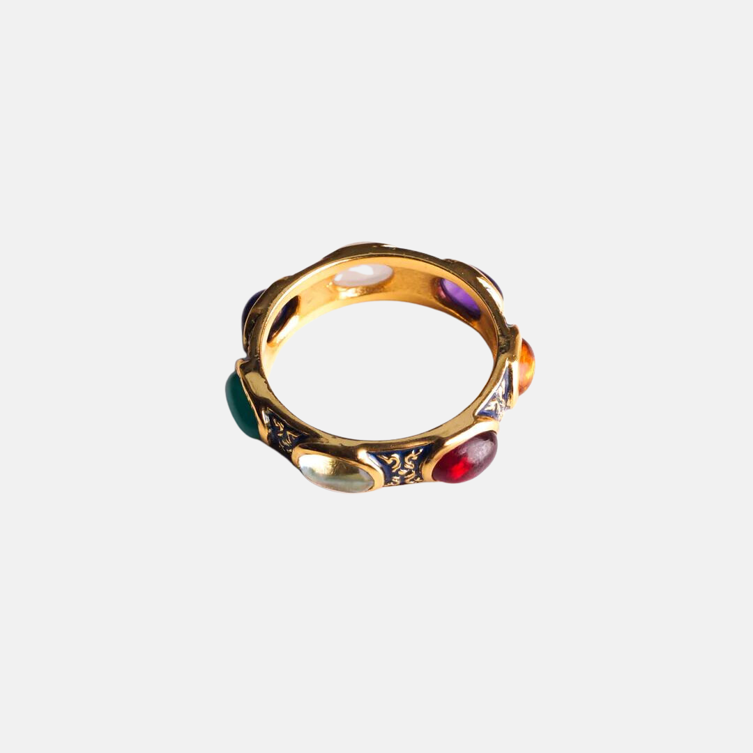 Maia Gemstone Enamel Ring - White | Blue | Red