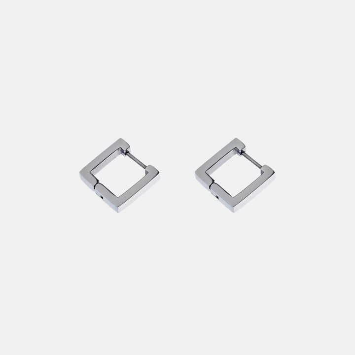 Haily Square Block Silver Hoops