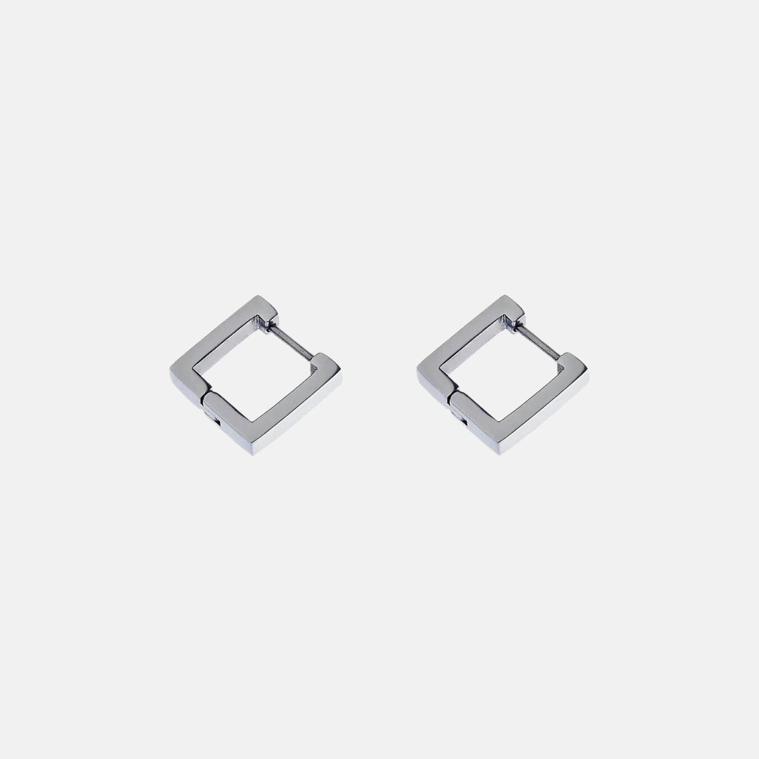 Haily Square Block Silver Hoops
