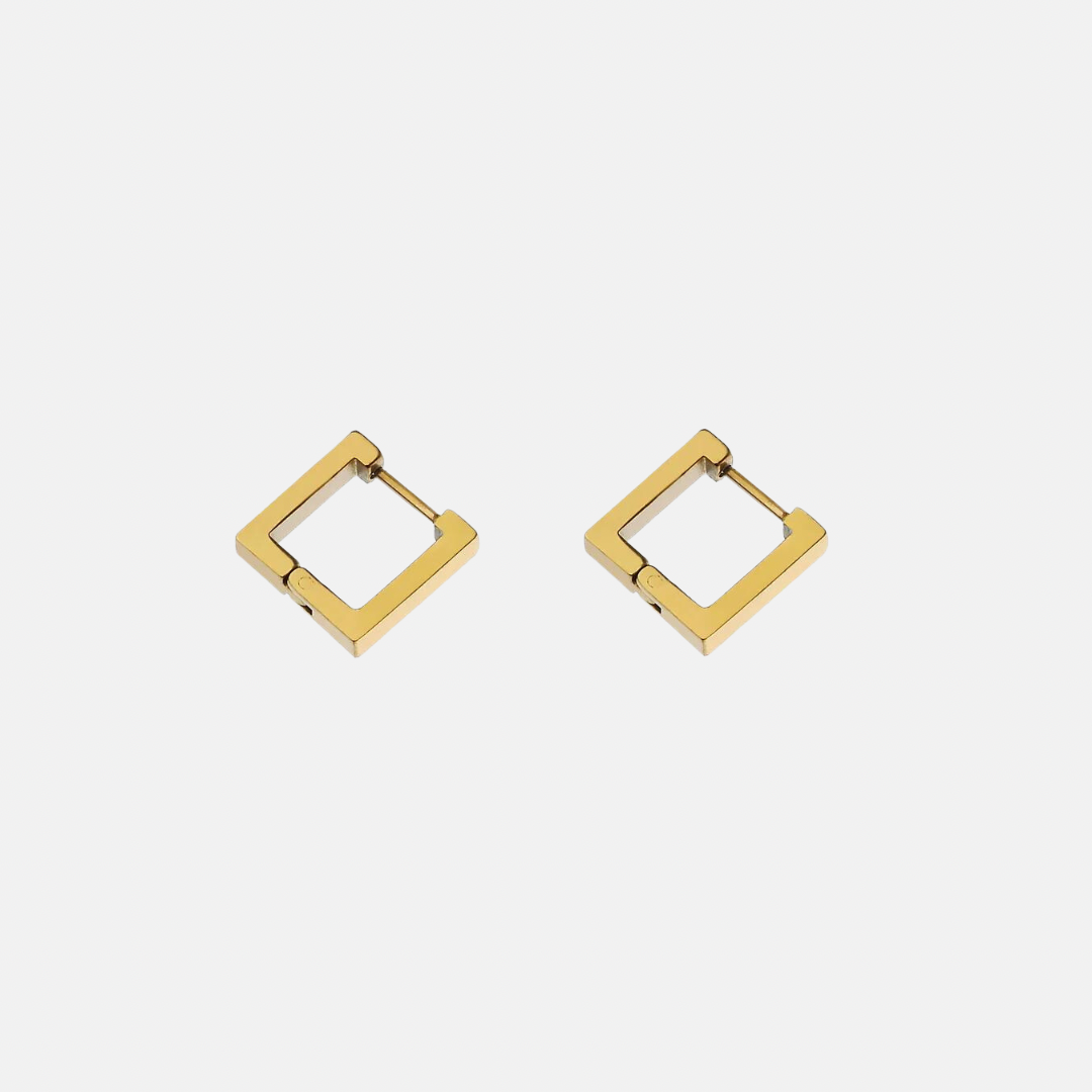Haily Square Block Gold Hoops
