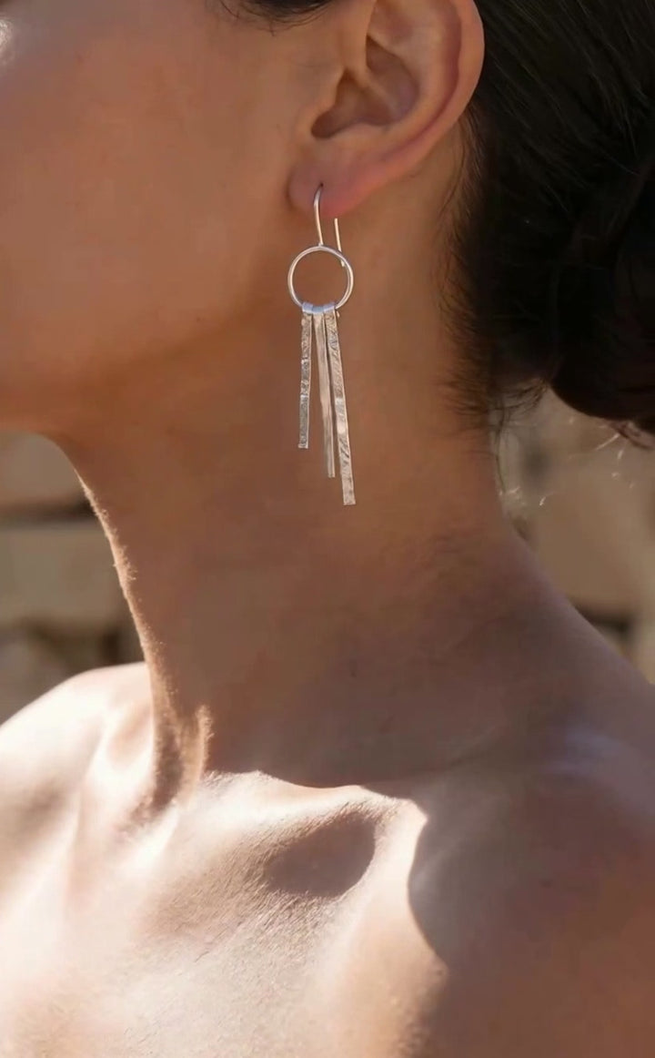 Inca Textured Bars Asymmetrical Earrings