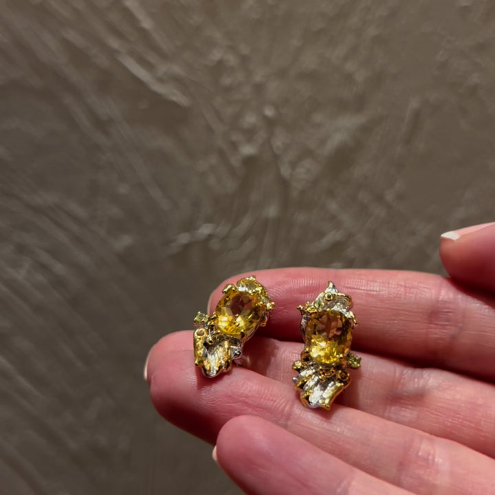 Citrine Sterling Silver & 22ct Gold Etruscan Earrings