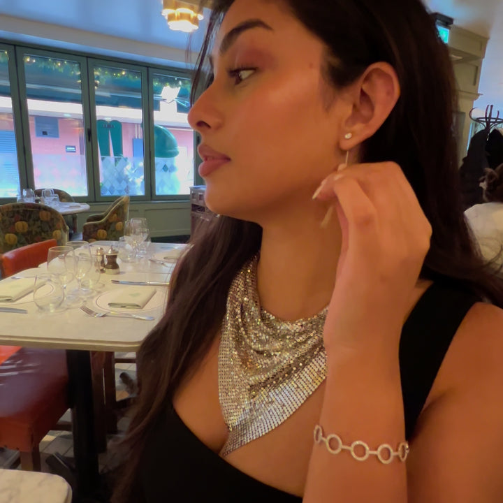 Ziri Zircon Stud Sterling Silver Chain Earrings