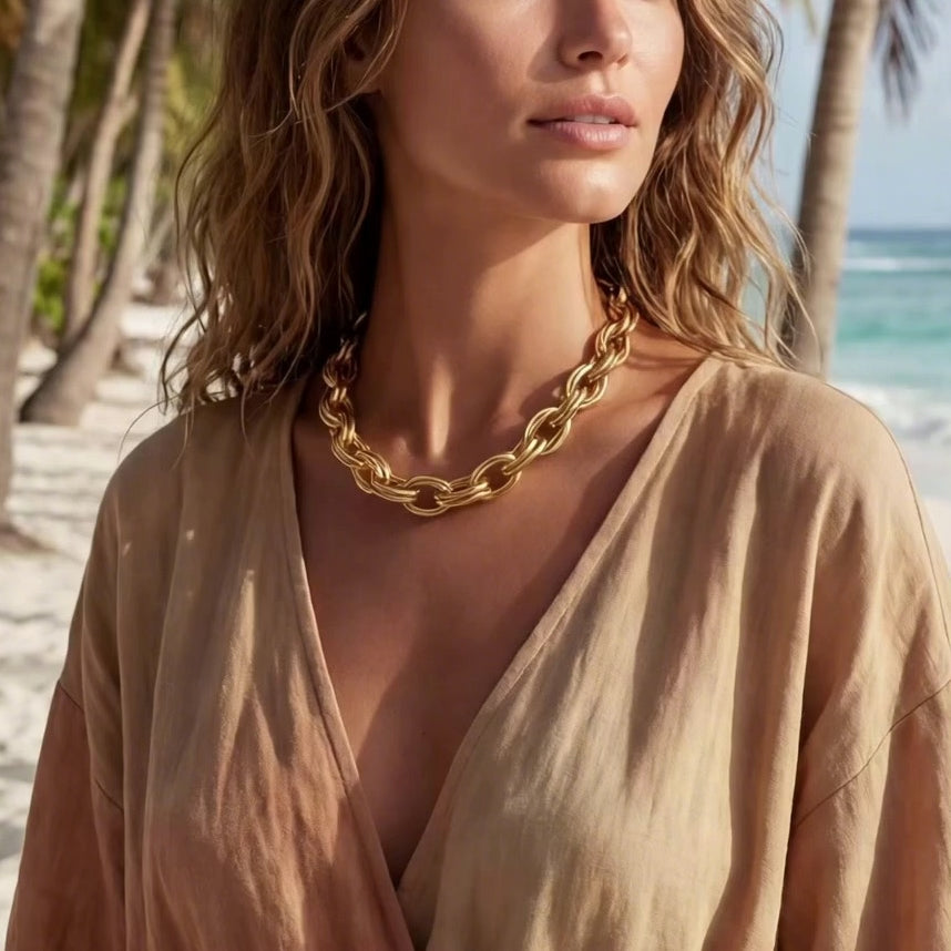 Chunky Gold Rings Steel Necklace