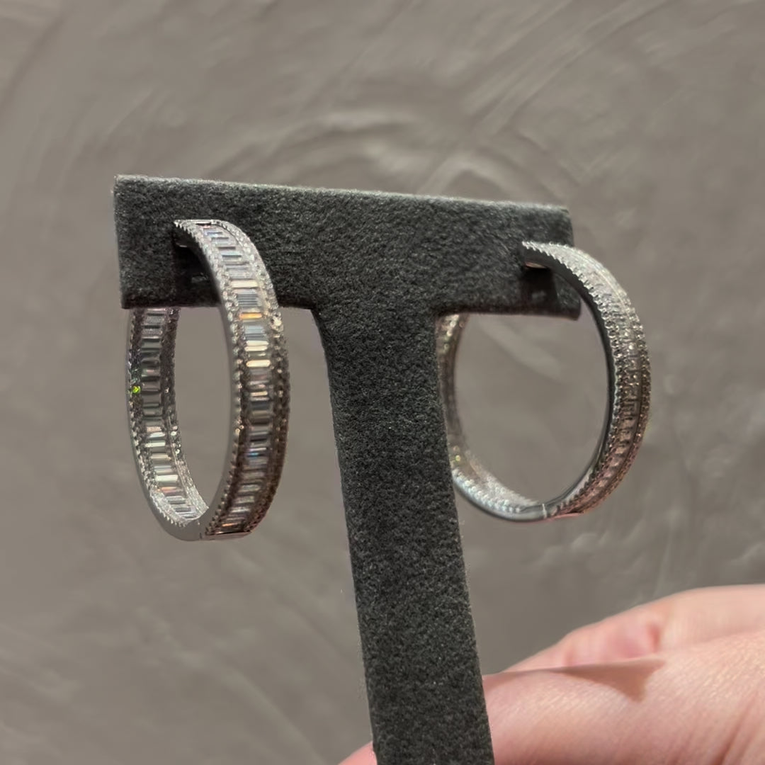 Garda Baguette Zircon Sterling Silver Hoops