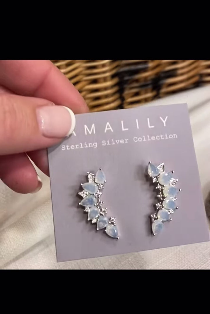 Moonstone Silver Petal Ear Climber Earrings