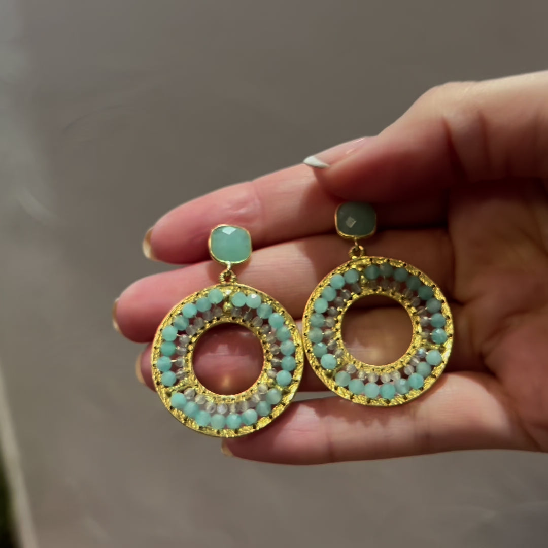 Amazonite Stud & Disc Drop Earrings