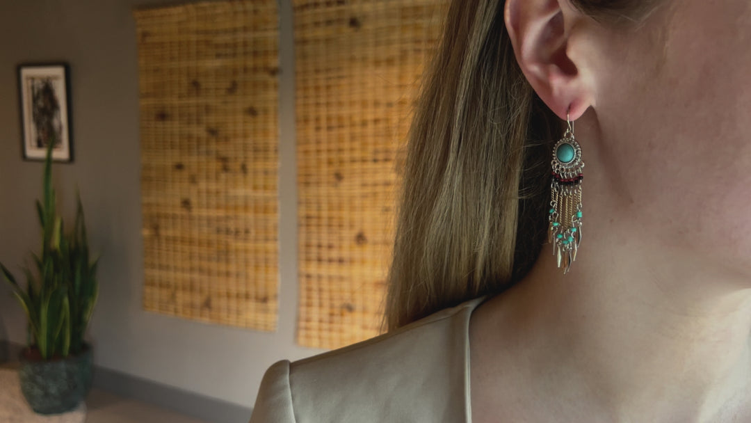 Aztec Turquoise Tassel Earrings