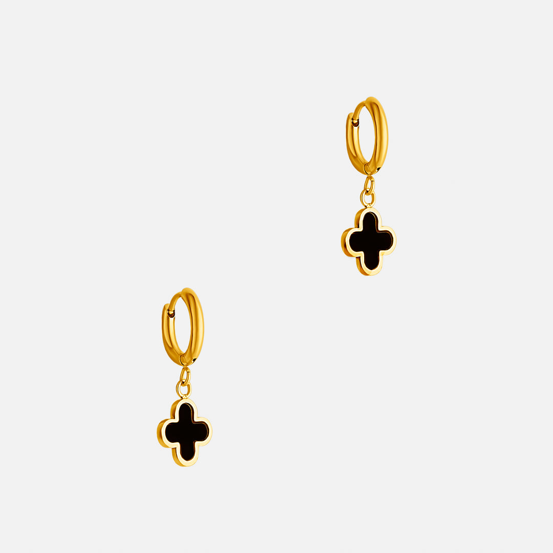 Lani Black Clover Charm Hoops - Steel | Gold Steel