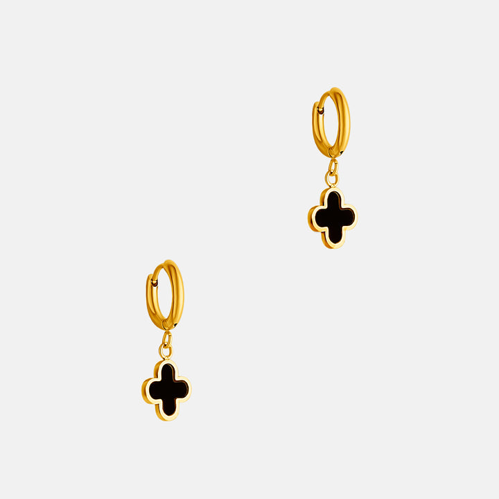 Lani Black Clover Charm Hoops - Steel | Gold Steel
