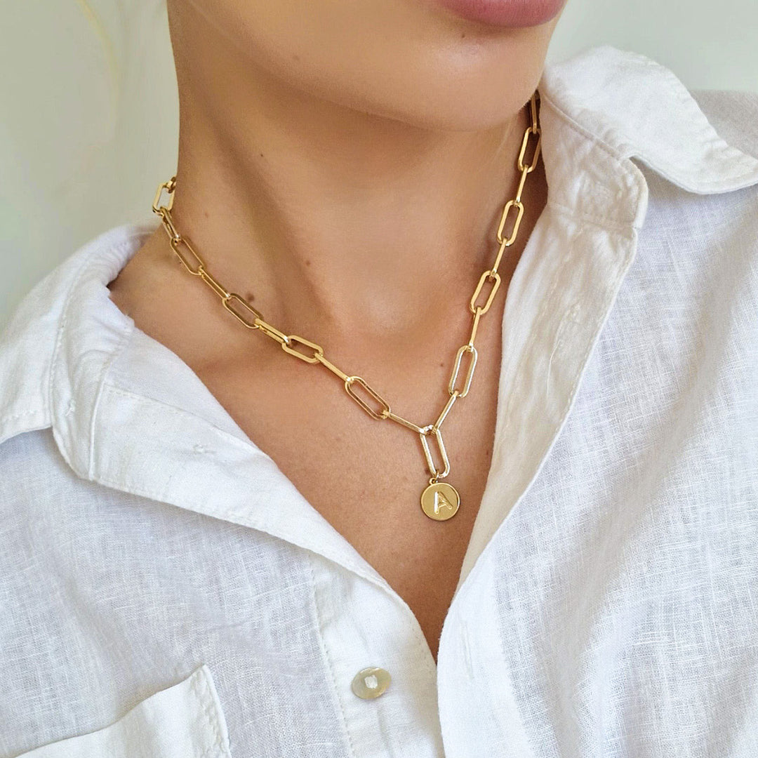 Gold Paperclip Chain NECKLACES with Initial Charm  *Choose Your Letter*