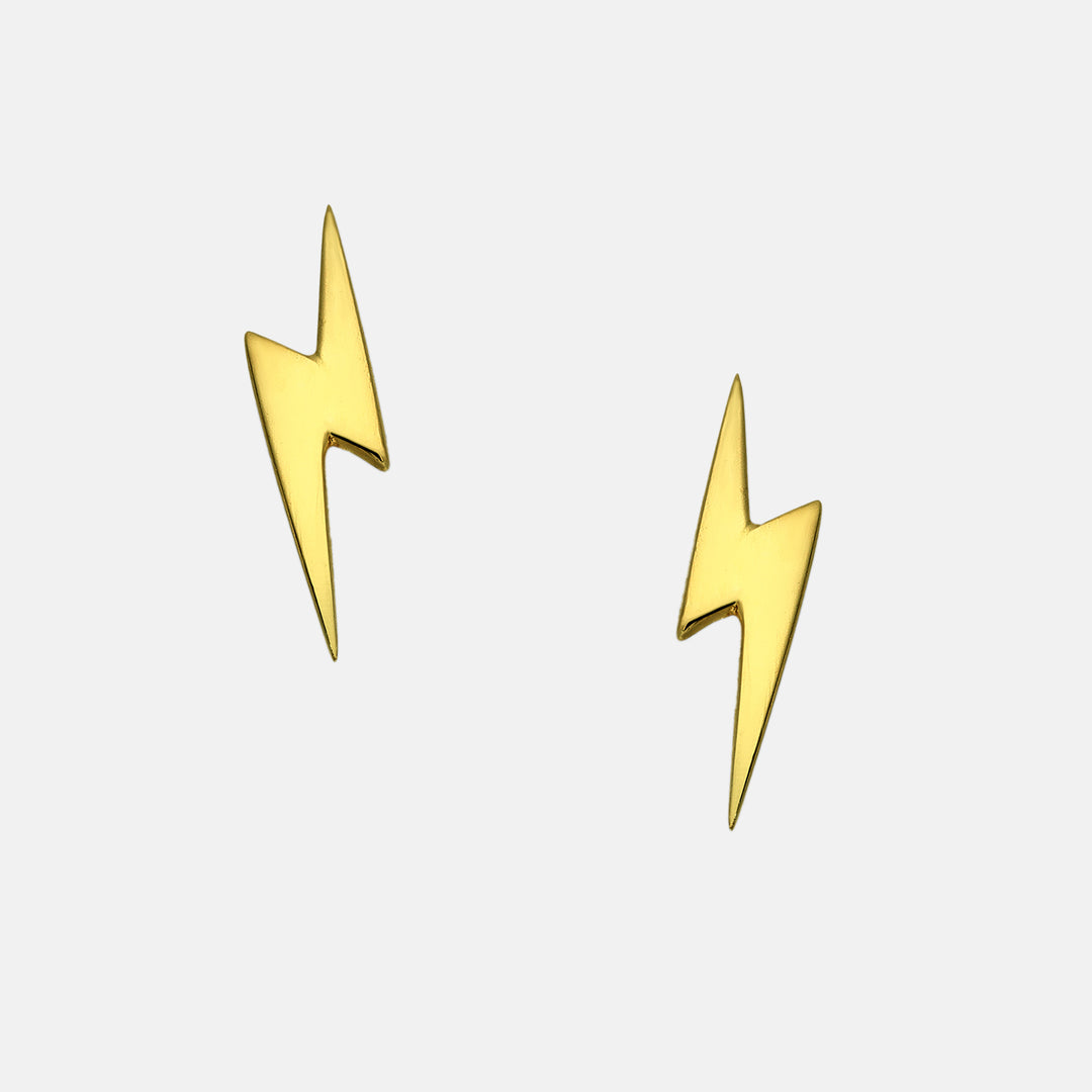 Gold Lightning Bolt Stud Earrings