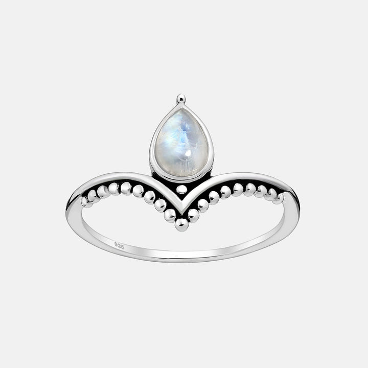Moonstone Kashmir Wishbone Silver Ring