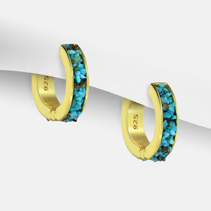 Turquoise Druzy 18ct Gold Sterling Silver Hoops