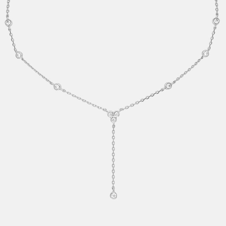 Lariat Zircon Stone Y-Shaped Sterling Silver Necklace