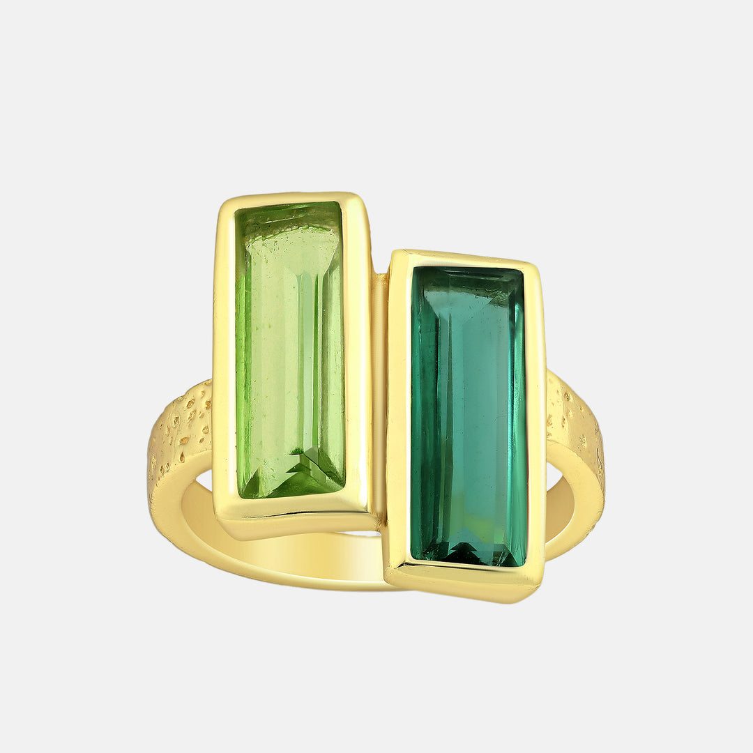 Green Tourmaline Peridot Deco Ring