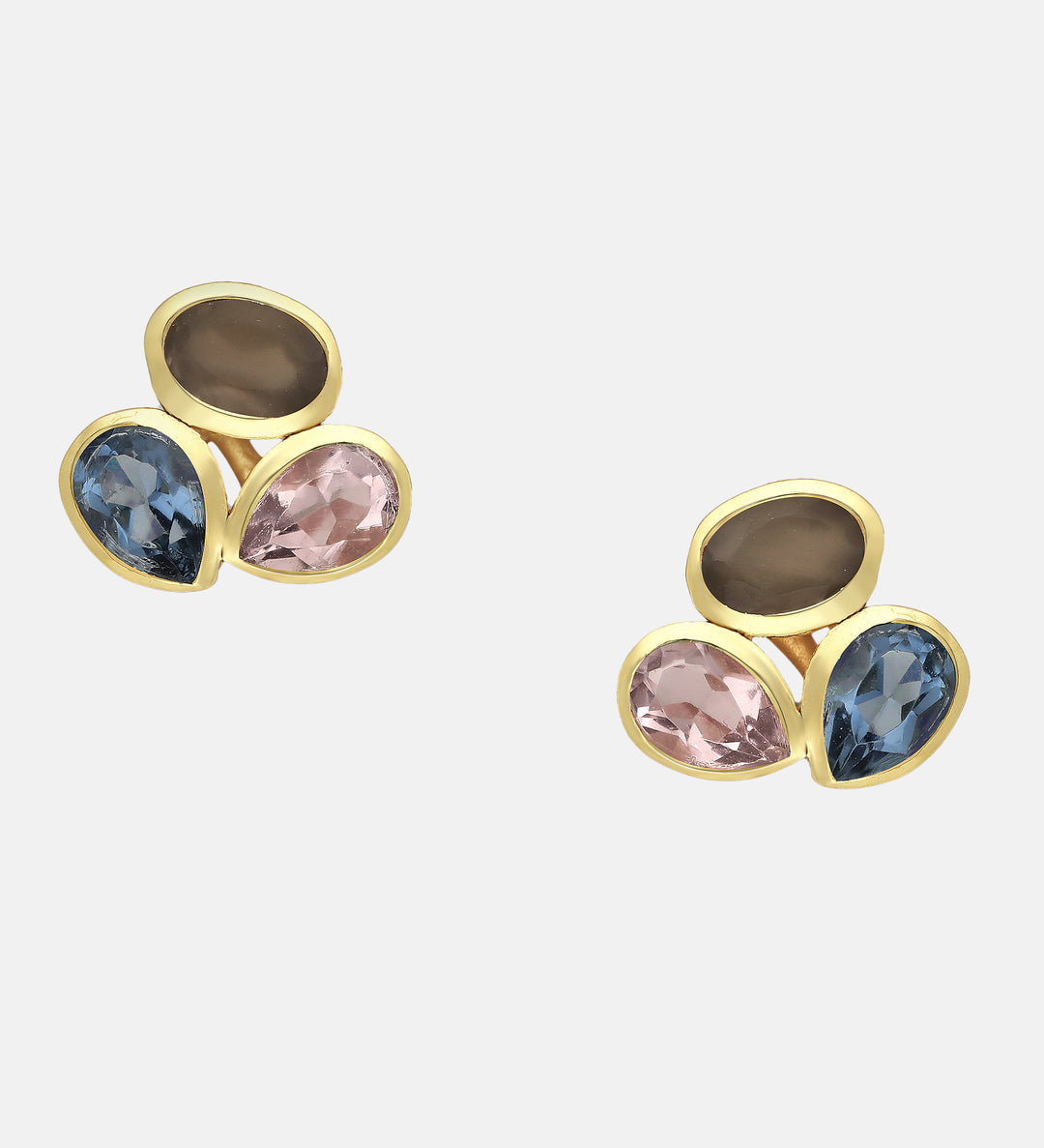 Morganite, Smokey Quartz & Iolite Studs