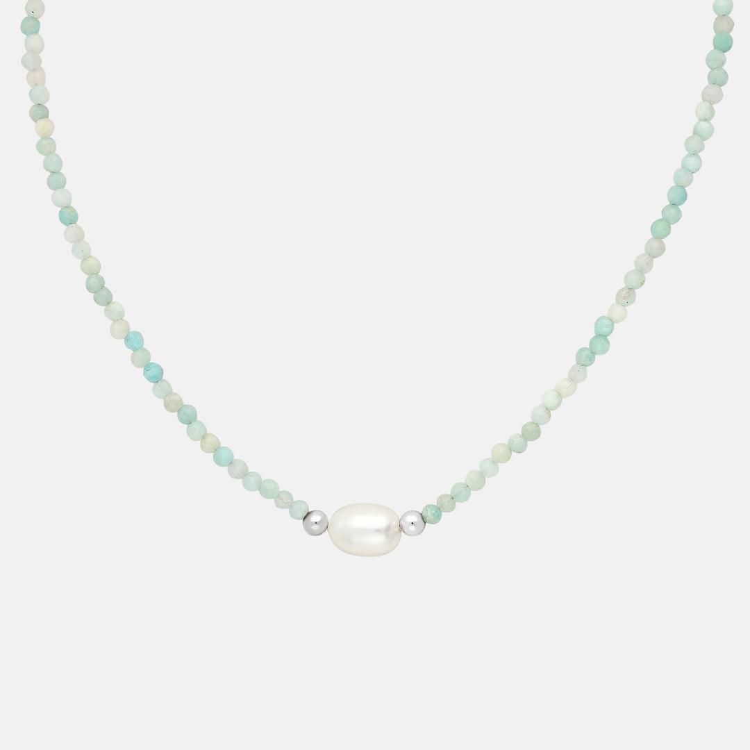 Eartha Amazonite Stone Pearl Choker Necklace