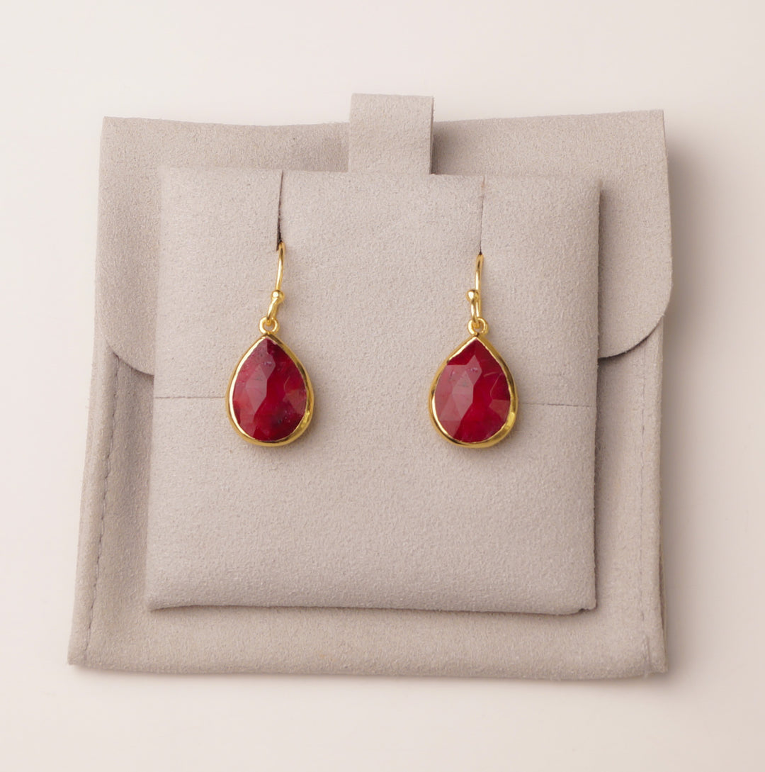 Kate Gemstone Drop Earrings - Blue Onyx | Morganite | Ruby Red | Aqua Chalcedony | Moonstone