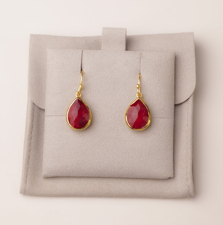 Kate Gemstone Drop Earrings - Blue Onyx | Morganite | Ruby Red | Aqua Chalcedony | Moonstone