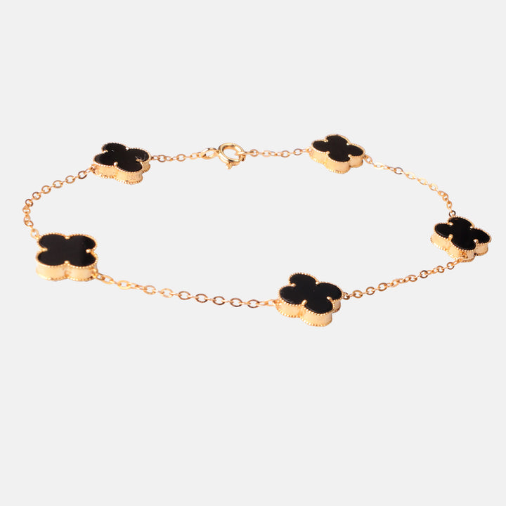 18ct Gold Black Onyx Clover Bracelet