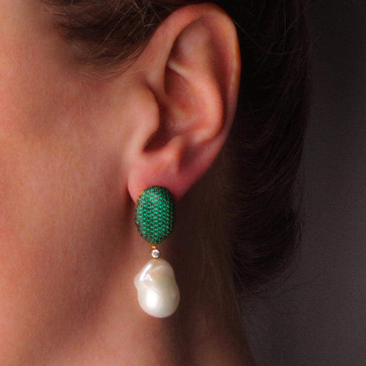Louvre Emerald Baroque Pearl Earrings