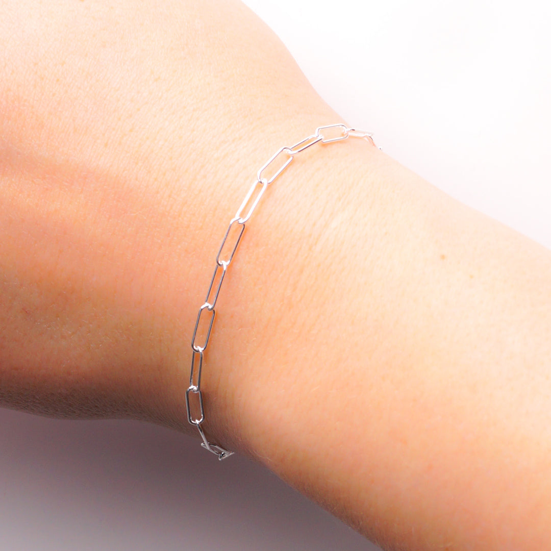 Charm Sterling Silver Square Link Chain Bracelets - 25 Charm Options