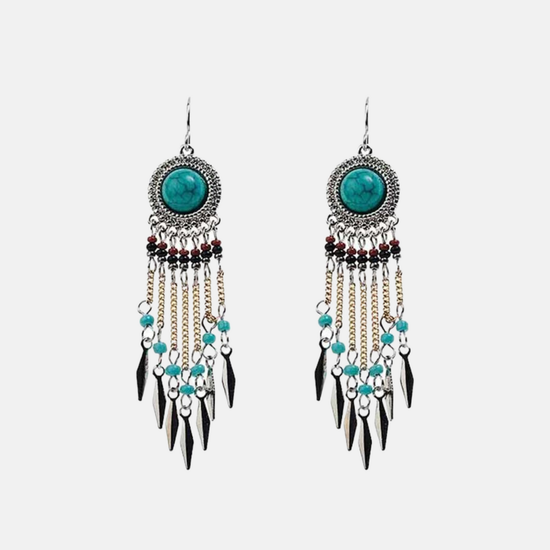 Aztec Turquoise Tassel Earrings