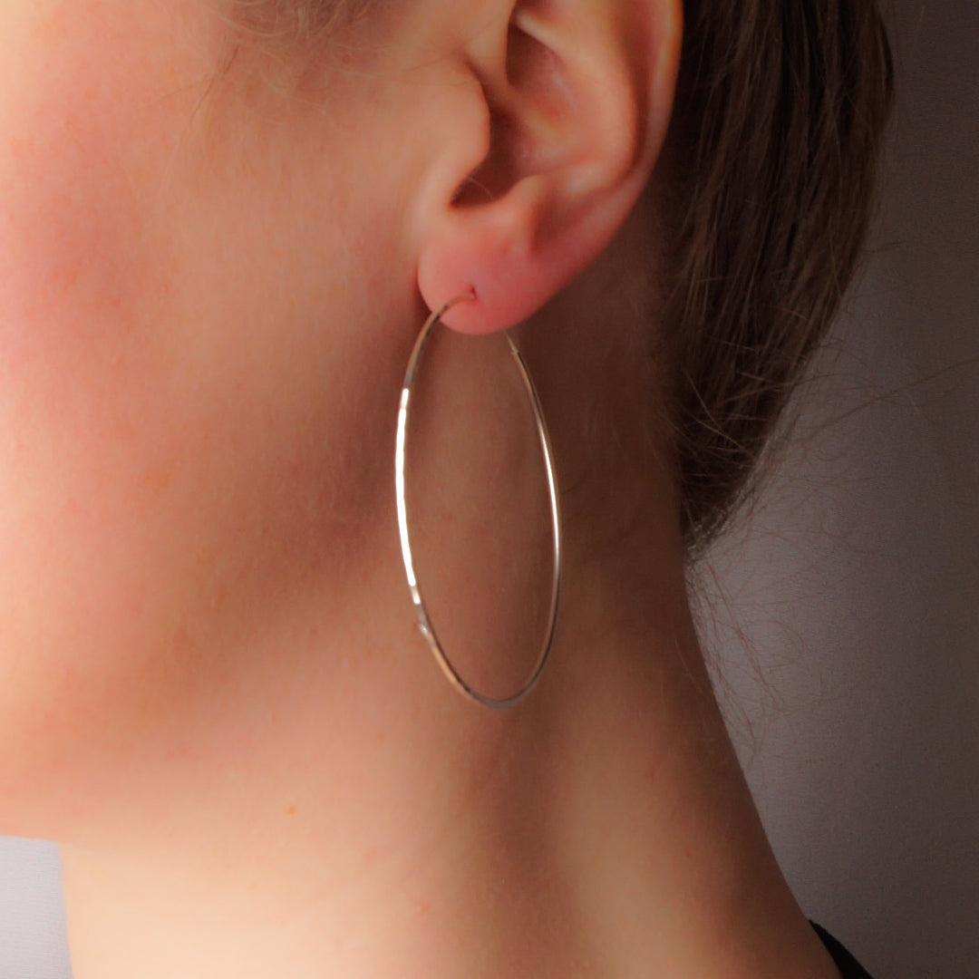 Hammered Silver Fine Hoop Earrings