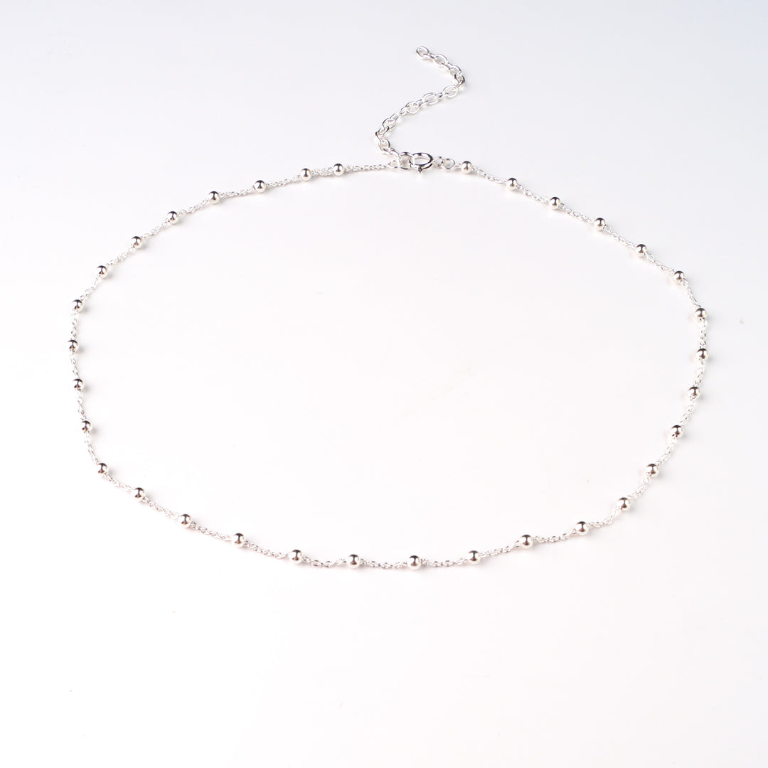 Chloe Silver Ball Beaded Choker Chain Necklace