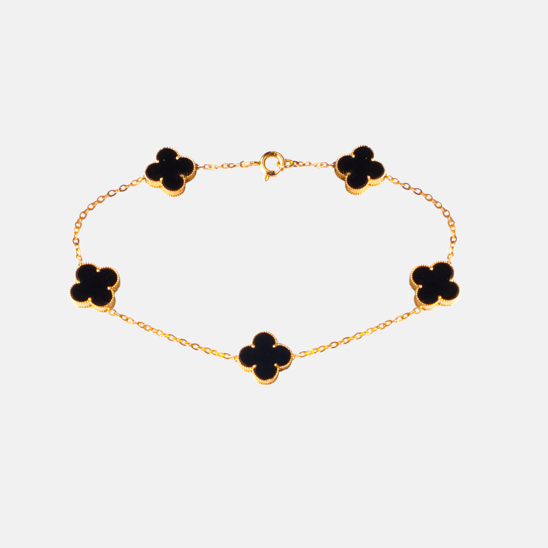 18ct Gold Black Onyx Clover Bracelet