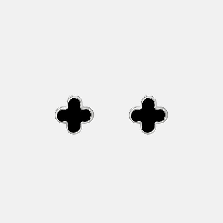 Lani Black Clover Stud Earrings - Steel | Gold Steel