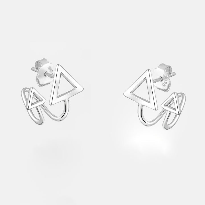 Silver Double Triangle Stud Earrings