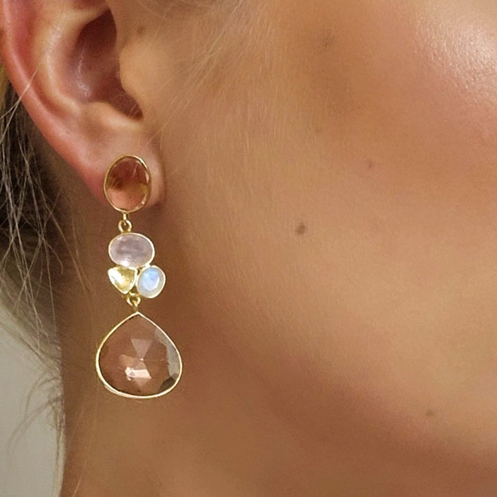Daya Morganite & Moonstone Drop Earrings