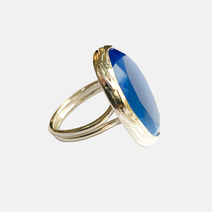 Blue Daiquiri Cocktail Ring - Silver