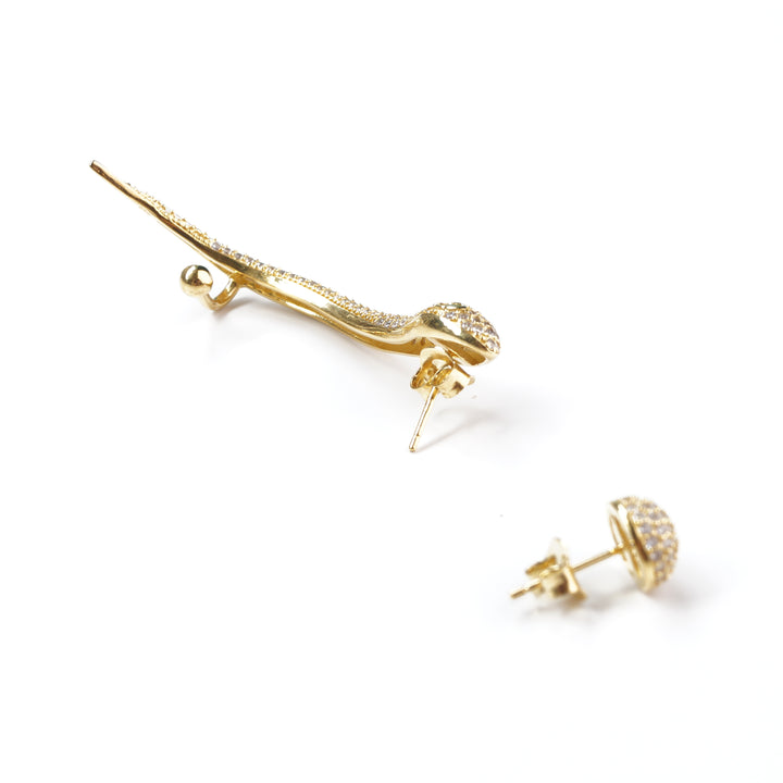 Gold Zircon Asymmetrical Snake Climber & Stud Earring Set