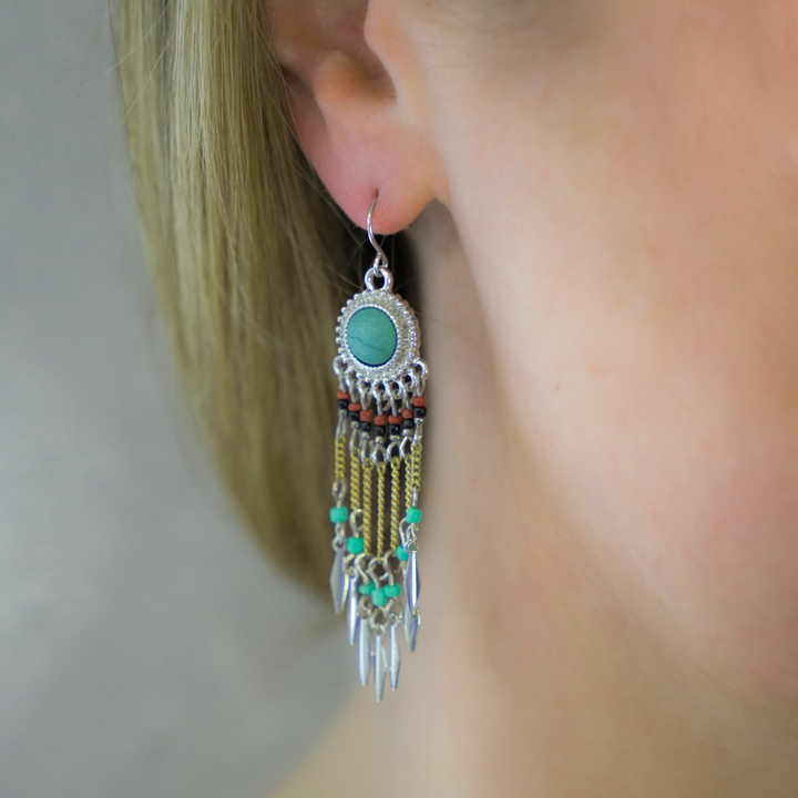 Aztec Turquoise Tassel Earrings