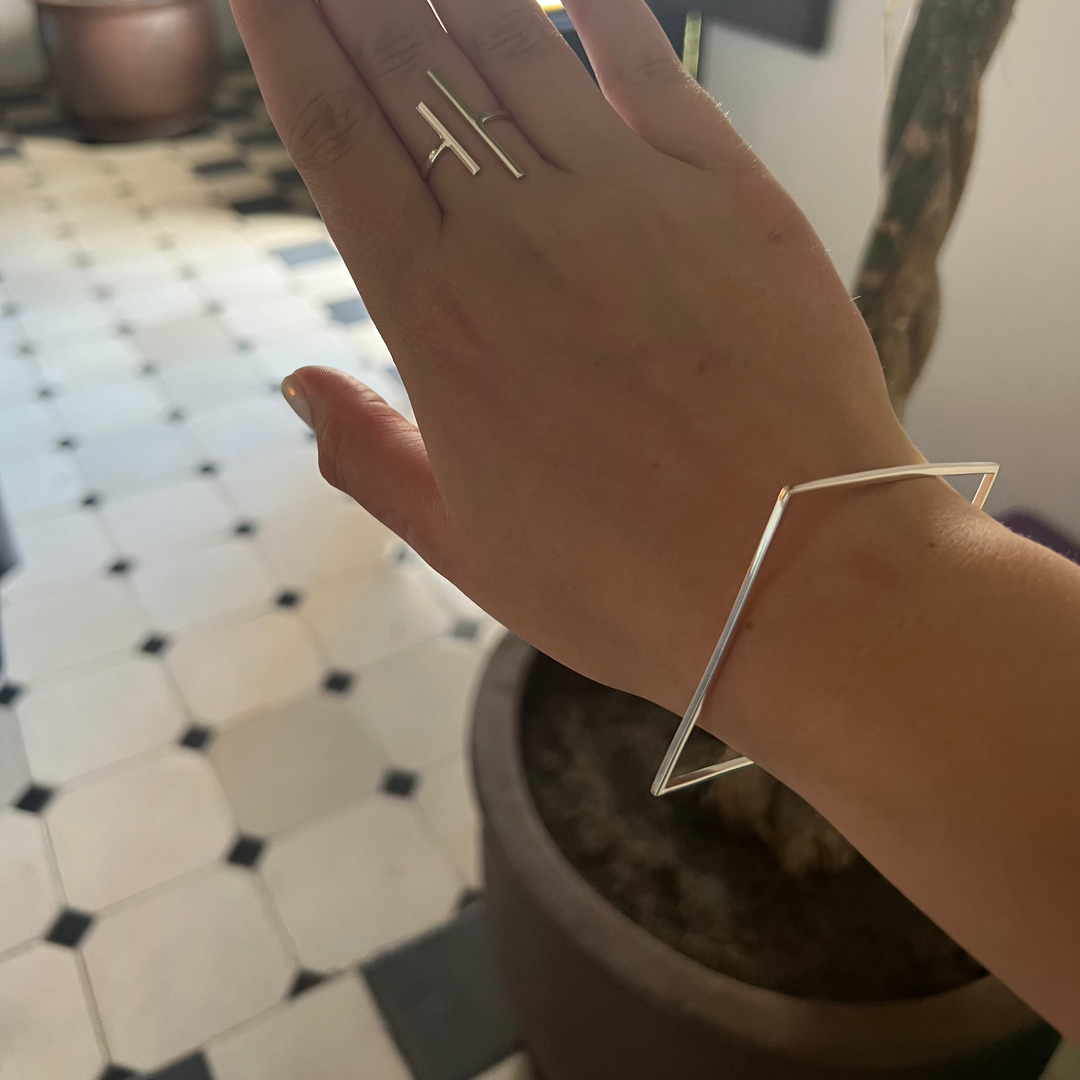 Geo Silver Square Bangle Bracelet