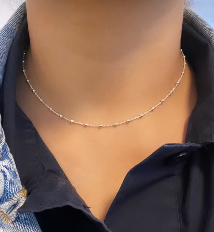Chloe Silver Ball Beaded Choker Chain Necklace