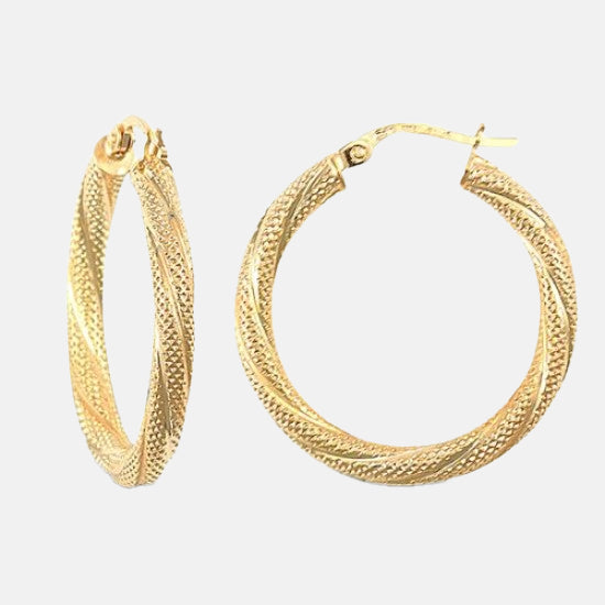 Mona 9ct Gold Textured Twist Hoop Earrings