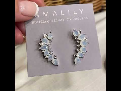 Moonstone Silver Petal Ear Climber Earrings