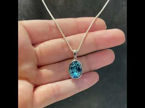 Aquamarine Swarovski Crystal Pendant & Chain Necklace