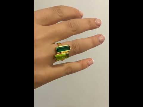 Green Tourmaline Peridot Deco Ring