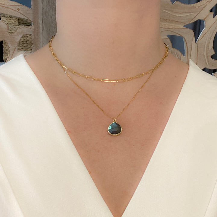 Kate Labradorite Pendant 9ct Gold Necklace