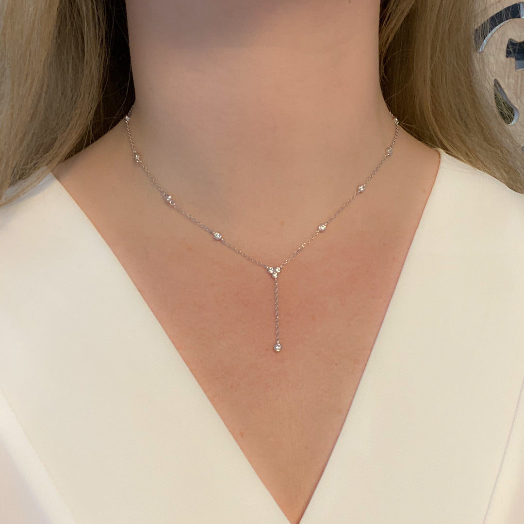 Lariat Zircon Stone Y-Shaped Sterling Silver Necklace