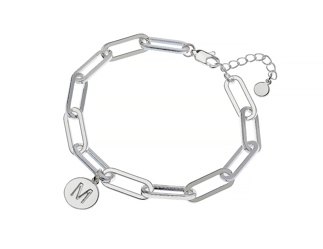 Initial Charm Square Chain Bracelets *Choose Your Letter* - SILVER